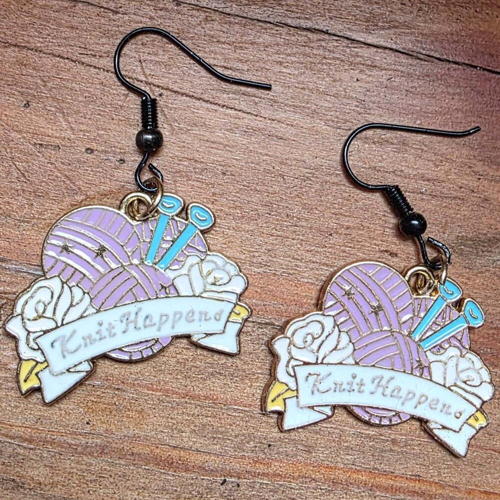 Knit Happens Earrings Yarn Knitting Lover NWT